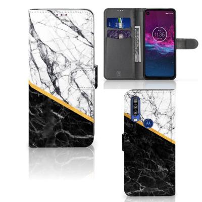 Motorola One Action | Bookcase | Marmer Wit Zwart - Origineel Cadeau Man