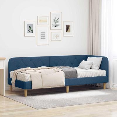Hoekbedframe met matras met hoofdeinde Blauw 80 x 200 cm Stof