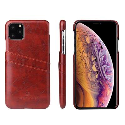 Fierre Shann retro olie Wax textuur PU lederen draagtas met kaartsleuven voor iPhone XI (2019) (bruin)