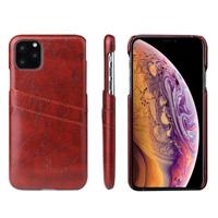 Fierre Shann retro olie Wax textuur PU lederen draagtas met kaartsleuven voor iPhone XI (2019) (bruin) - thumbnail