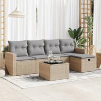5-delige Loungeset met kussens poly rattan gemengd beige - thumbnail