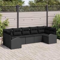Tuinbankenset met kussen met opslag 7 pcs Zwart poly rattan - thumbnail