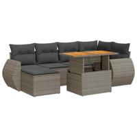 7-delige Loungeset met kussens poly rattan grijs - thumbnail