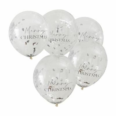 Confettiballonnen &apos;Merry Christmas&apos; Zilver (5st)