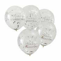 Confettiballonnen &apos;Merry Christmas&apos; Zilver (5st) - thumbnail