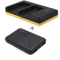 Powerpakket Deluxe: NB-2LH duo oplader + 5000mAh Powerbank voor 2 Canon accu's NB-2LH - thumbnail