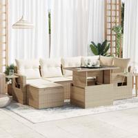 7-delige Loungeset met kussens poly rattan beige - thumbnail