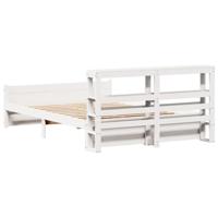 Bedframe met hoofdbord massief grenenhout wit 150x200 cm - thumbnail