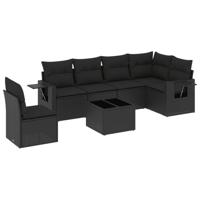 7-delige Loungeset met kussens poly rattan zwart - thumbnail