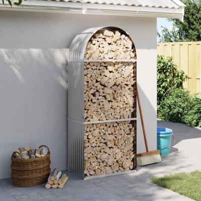 VidaXL Haardhoutopslag 80x45x190 cm gegalvaniseerd staal lichtgrijs