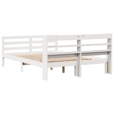Bedframe met hoofdbord massief grenenhout wit 120x190 cm - thumbnail
