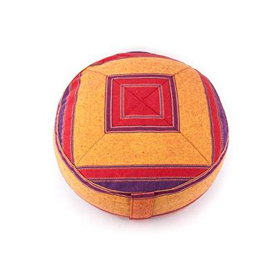 Yogi & Yogini Meditatiekussen Rond Katoen Oranje - Patroon Rood - 33 x 17 cm