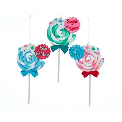 Claydough lollipop ornament assorted: sugar & spice, eat & be merry & love is sweet kerstbal Kurt S. Adler - Kurt s adler