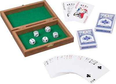 Goki houten speelkaartenbox met 5 dobbelstenen en 2 sets kaarten