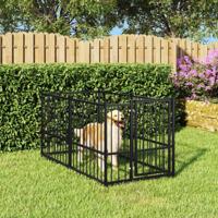 VidaXL Hondenkennel 193,5x97x100 cm staal zwart - thumbnail
