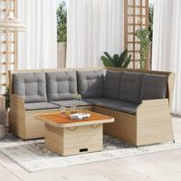 4-delige Loungeset met kussens poly rattan beige - thumbnail