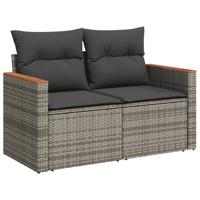 12-delige Loungeset met kussens poly rattan grijs - thumbnail