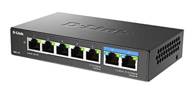 D-Link DMS-107 7-Port Multi-Gigabit Unmanaged Switch met twee 2.5G en vijf Gigabit Ports, Fanless, Low Profile, Compact, Metalen behuizing, QoS, Plug & Play