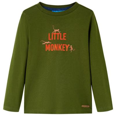 Kindershirt met lange mouwen aapjesprint 140 donkerkakikleurig Kindershirt met lange mouwen aapjesprint 140 donkerkakikleurig