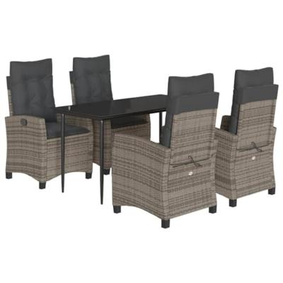 5-delige Tuinset met kussens poly rattan grijs