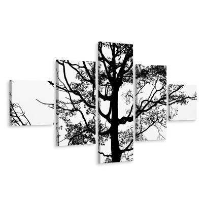 Schilderij - Boom in zwart-wit, 5luik, premium print
