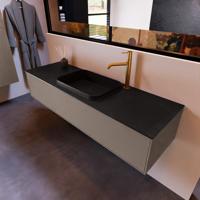 Badkamermeubelset Mondiaz Erin 150 cm met 1 Lade met RIDGE Wastafel Midden Urban met 1 kraangat Greeploos Mat Smoke - thumbnail