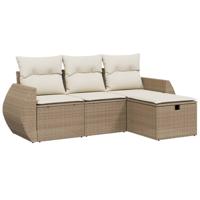 4-delige Loungeset met kussens poly rattan beige - thumbnail
