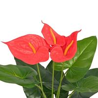 Kunst anthurium plant met pot 45 cm rood en geel - thumbnail
