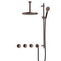 Hotbath Cobber - CB7067 - Inbouw Regendoucheset - Verouderd Messing - 2 Stopkranen - Thermostatisch - Plafondbuis 15 cm - Hoofddouche 300 mm - Ronde Handdouche 3 Standen - met M106 - Waterbesparend - V02 - thumbnail