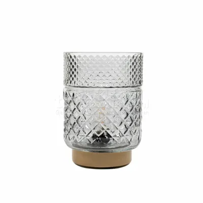 lantern Glass 12 x 17,5 cm Grey With Golden Base Led Bulb Anna's Collection - Annas collection