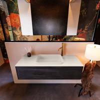 Badkamermeubelset Mondiaz Erin 120 cm met 1 Lade met RIDGE Wastafel Midden Linen met 1 kraangat Greeploos Mat Dark Brown - thumbnail