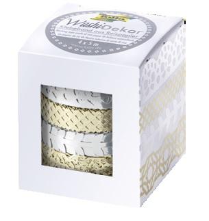 Folia washi tape kant zilver/goud, pak met 4 stuks