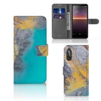 Sony Xperia 10 II | Bookcase | Marble Blue Gold - thumbnail