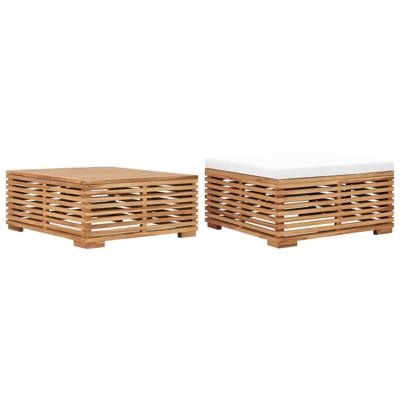 VidaXL Tuintafel en voetensteun met crèmekleurig kussen teakhout