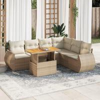 7-delige Loungeset met kussens poly rattan beige - thumbnail
