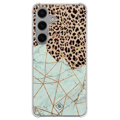 Samsung Galaxy S24 Plus shockproof hoesje - Luipaard marmer mint Samsung Galaxy S24 Plus shockproof hoesje - Luipaard marmer mint