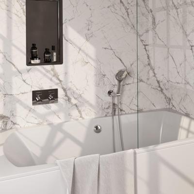 Brauer Chrome Edition Thermostatische Inbouw Badkraan Drukknoppen - Badvulcombinatie - 3 stand - Doucheslang - Wandaansluitbocht - Handdouche - Chroom