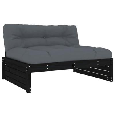 5-delige Loungeset met kussens massief hout zwart