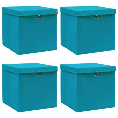 Opbergboxen met deksel 4 st 32x32x32 cm stof babyblauw Opbergboxen met deksel 4 st 32x32x32 cm stof babyblauw