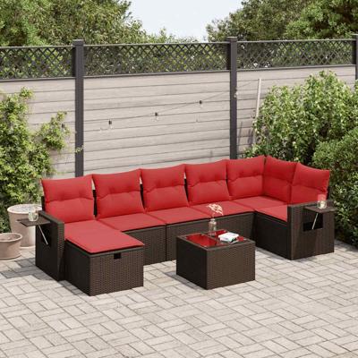 8-delige Loungeset met kussens poly rattan bruin