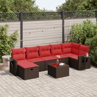8-delige Loungeset met kussens poly rattan bruin - thumbnail
