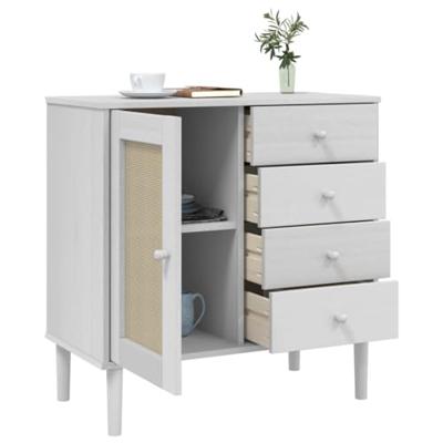 Dressoir SENJA 80x40x80 cm rattan look massief grenenhout wit