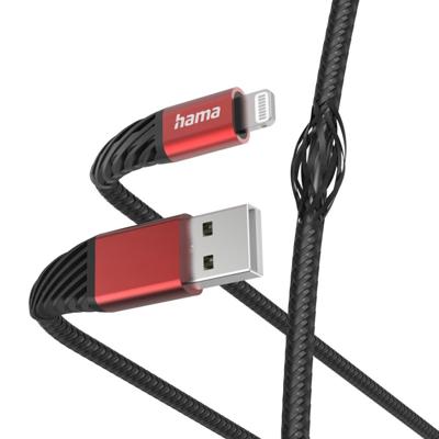 Hama Oplaadkabel Extreme USB-A - Lightning 1,5 M Nylon Zwart/rood Hama Oplaadkabel Extreme USB-A - Lightning 1,5 M Nylon Zwart/rood