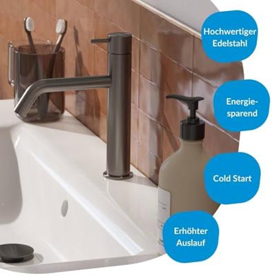 Wastafelkraan Qisani Flow Medium Geborsteld Gun Metal Wastafelkraan Qisani Flow Medium Geborsteld Gun Metal