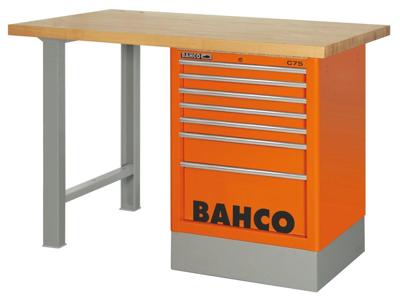 Bahco Werkbank | heavy-duty | met houten werkblad | ladeblok | 6 lades | 2 poten | zwart | 1500 mm x 750 mm x 1030 mm - 1495K6CBKWB15TW
