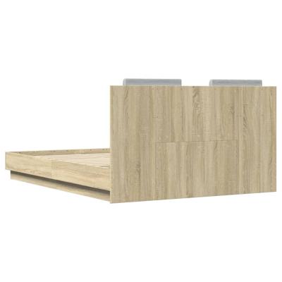 Bedframe met hoofdbord en LED sonoma eikenkleurig 135x190 cm - thumbnail