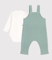 Geboorteset met tuinbroek en geborduurde body voor baby's PETIT BATEAU saliegroen - thumbnail