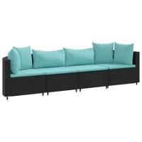 4-delige Loungeset met kussens poly rattan zwart - thumbnail