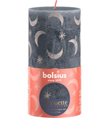Bolsius silhouette stompkaars met print 13x6.8 cm leisteenblauw