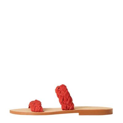 Mango leren gevlochten slippers rood